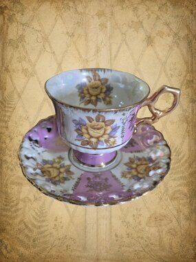 SHAFFORD Vintage Tea Cup Iridescent Pink & Gold